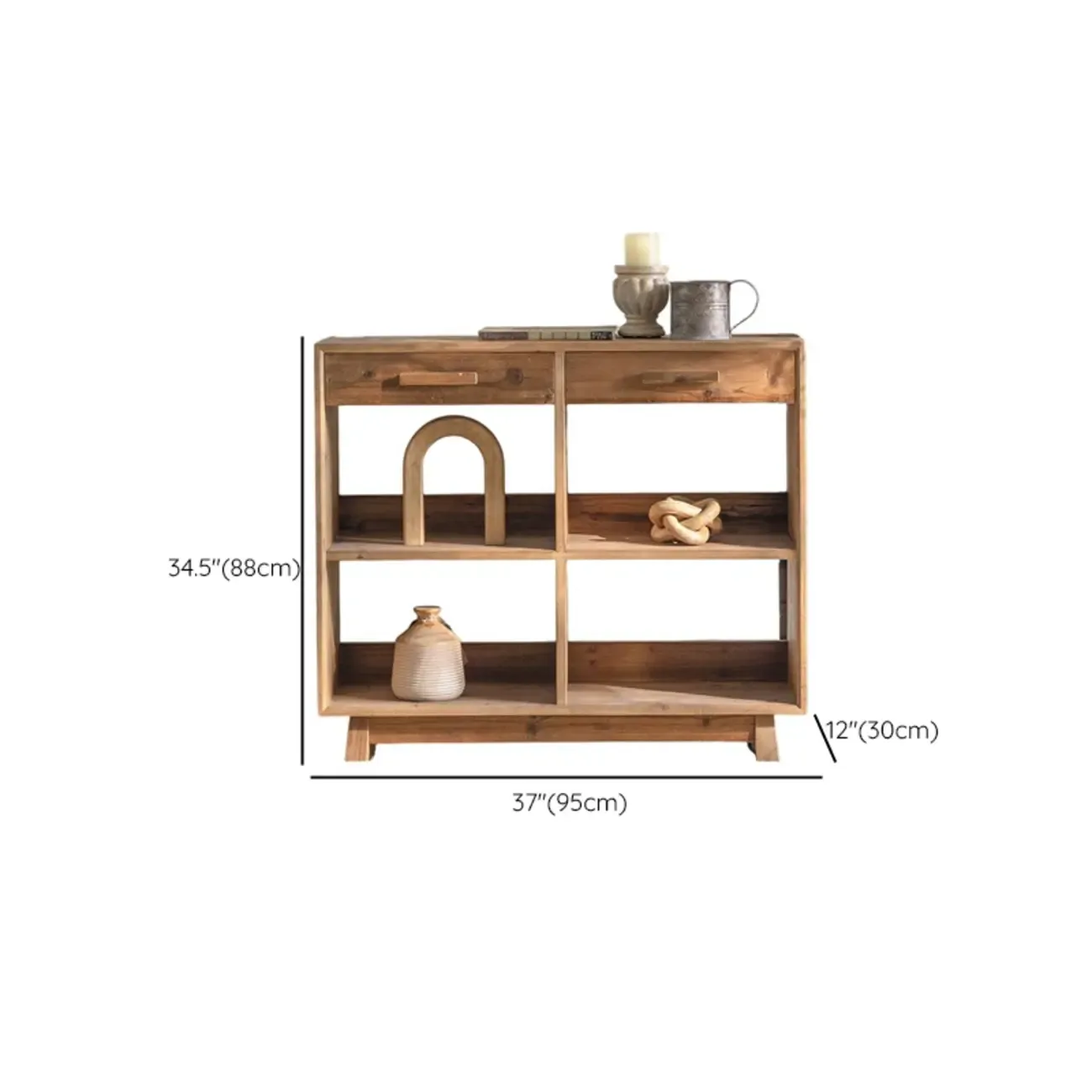 Traditional Multi-Shelves Brown Wooden Flip-Up China Cabinet