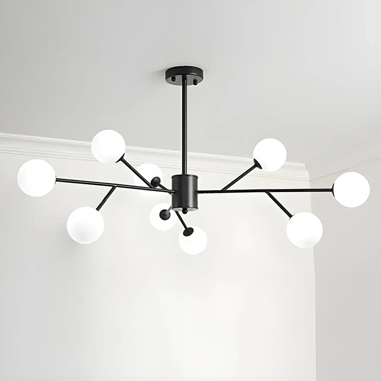 Mid-Century Modern White Globe Glass Sputnik Chandelier