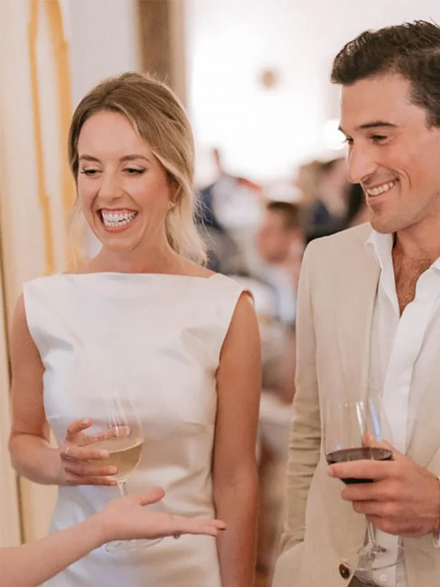 Sheath High Bateau Neck Backless Silk Satin Wedding Dress