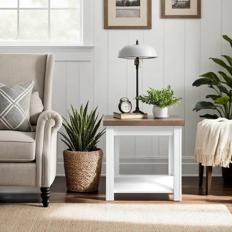 Modern Farmhouse 24-Inch Side Table with Two-Tone Finish – Fully Assembled