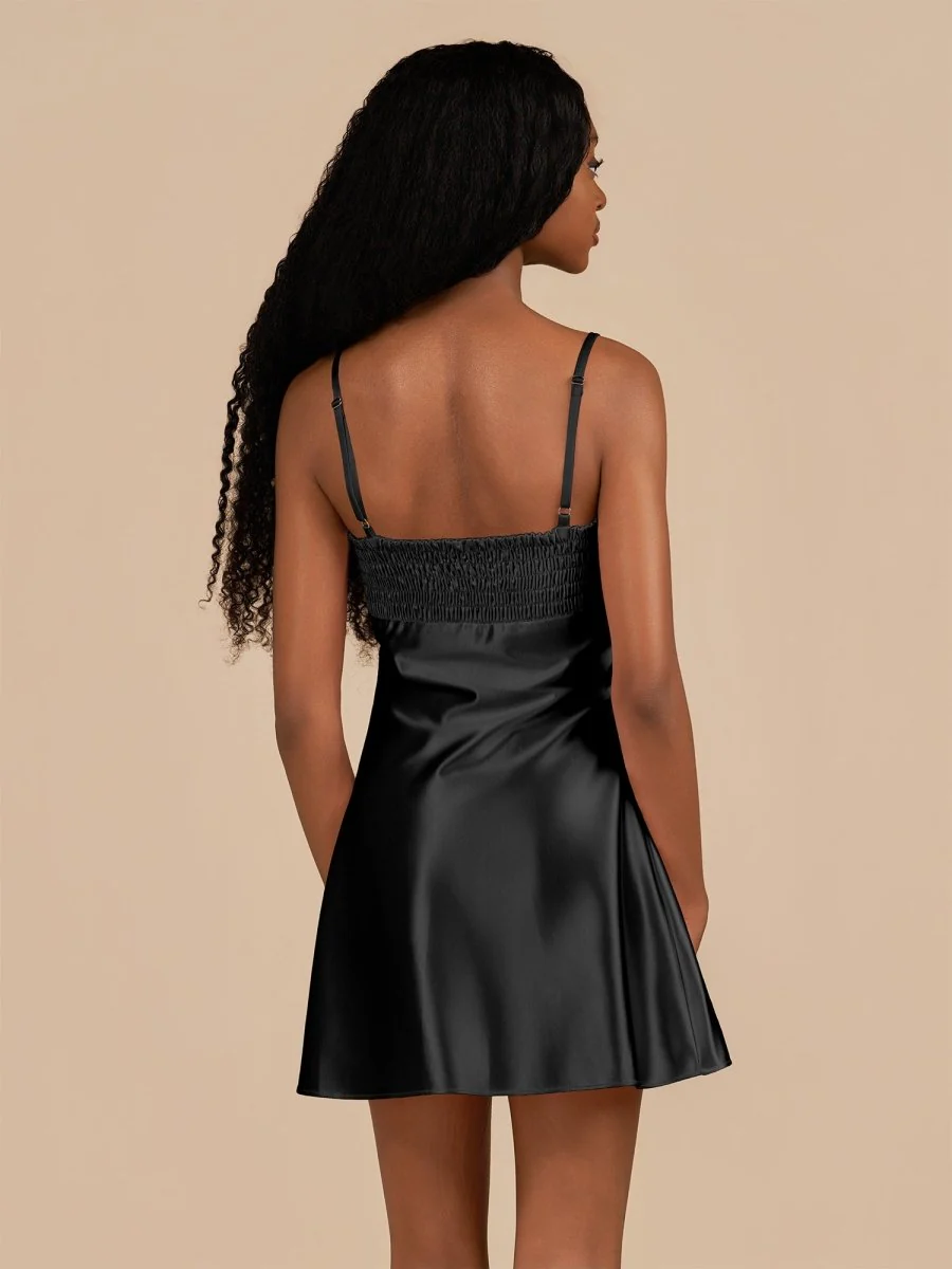 Black - Sheath Spaghetti Straps Satin Homecoming Dress