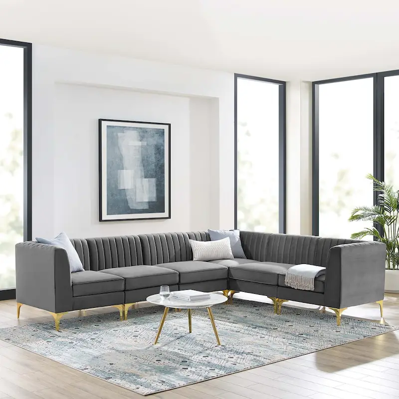 Channel Tufted Performance Velvet Sectional Sofa