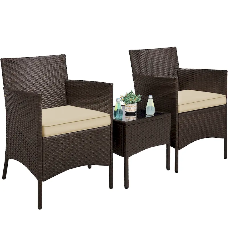 Yaheetech 3-Piece Bistro Set with Rattan Wicker Chairs and Table for Porch
