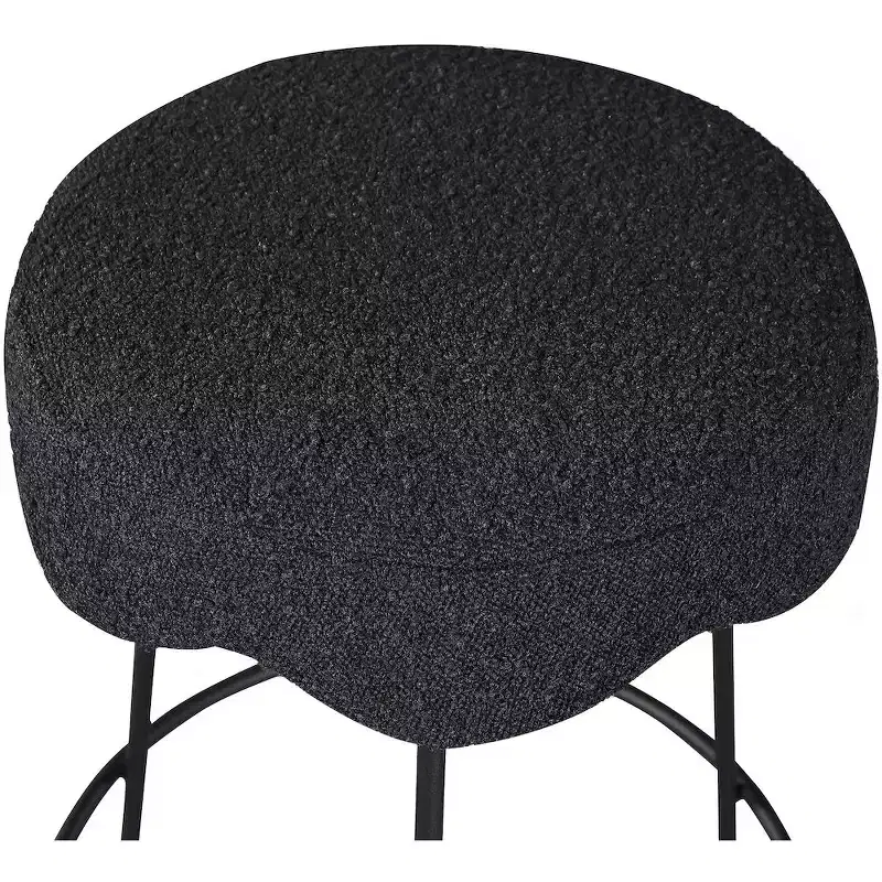 Black Boucle Velvet Round Counter Stool, Armless, Seats 1