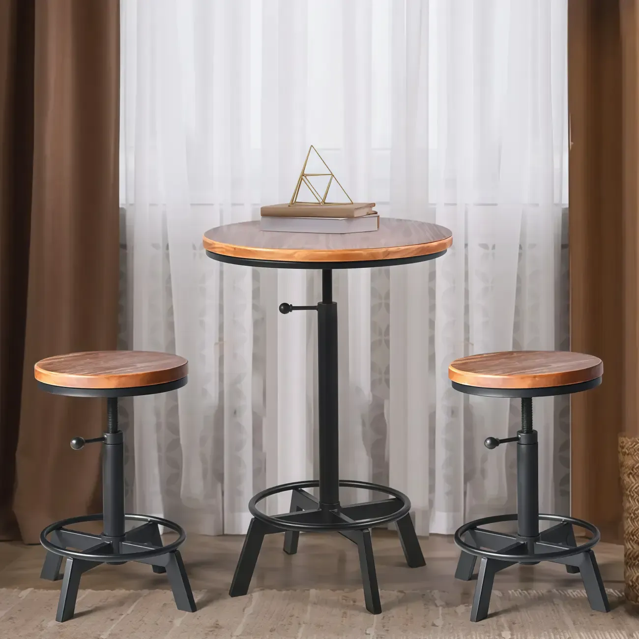 Retro Industrial Circular Adjustable Bar Table