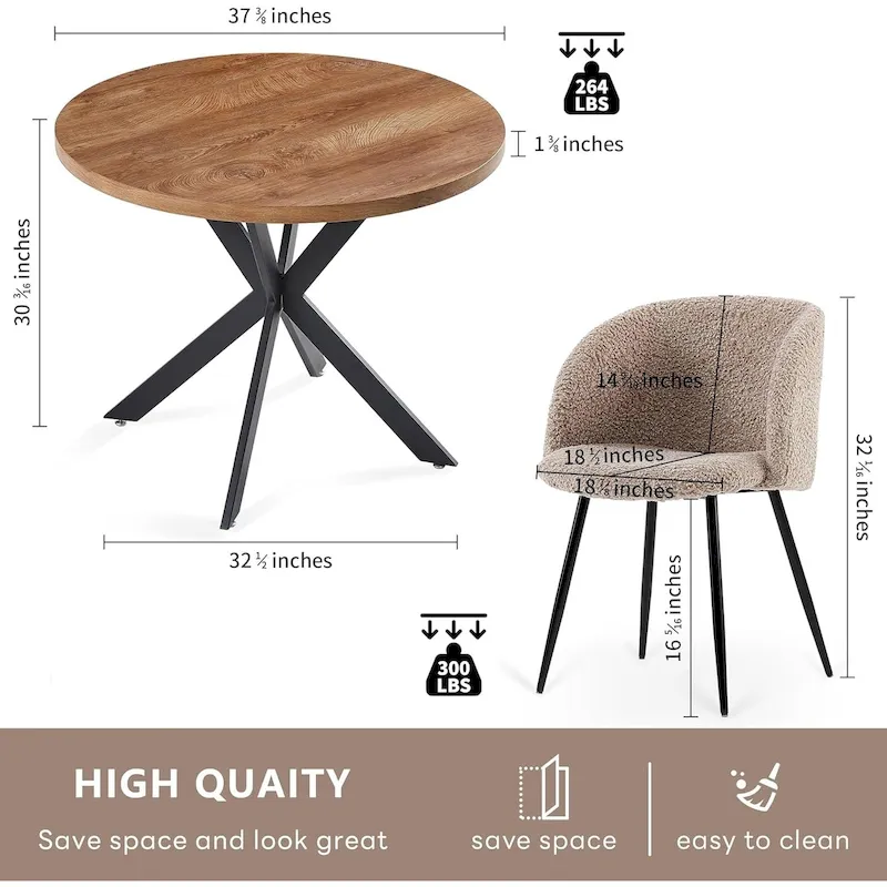 Round Dining Table Set with Sherpa Arm Chairs, Space Saving