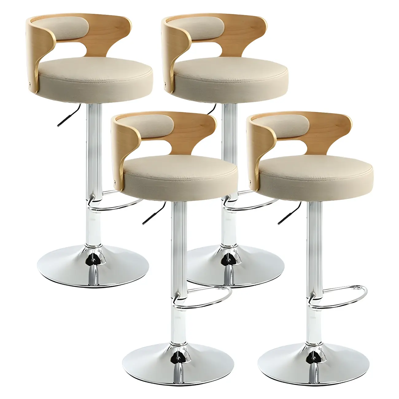 Adjustable Round Leather Swivel Bar Stools with Back