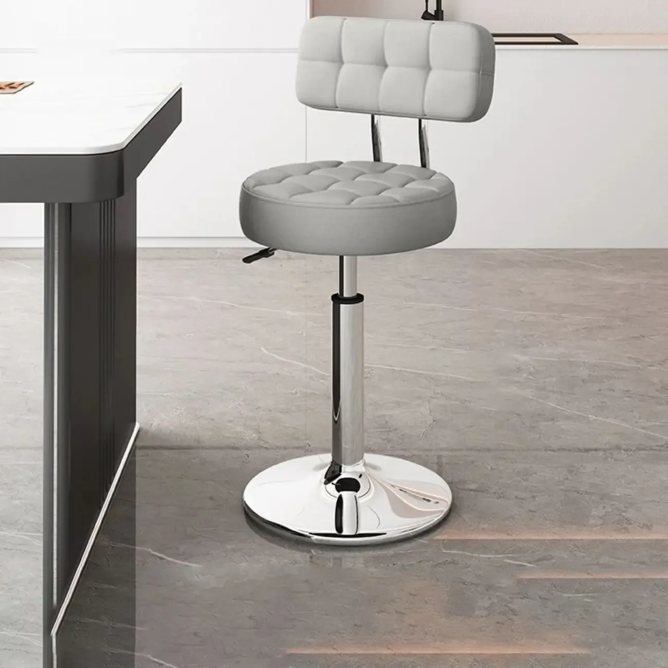 Leather Upholstered Adjustable Swivel Bar Stools
