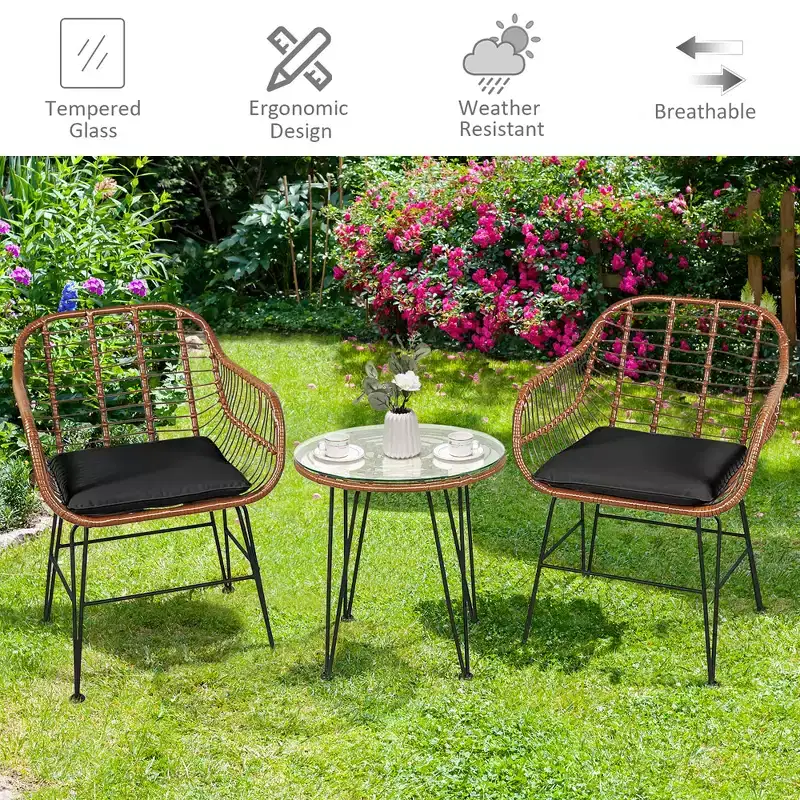Costway 3PCS Patio Rattan Bistro Set Coffee Table Armchair Garden