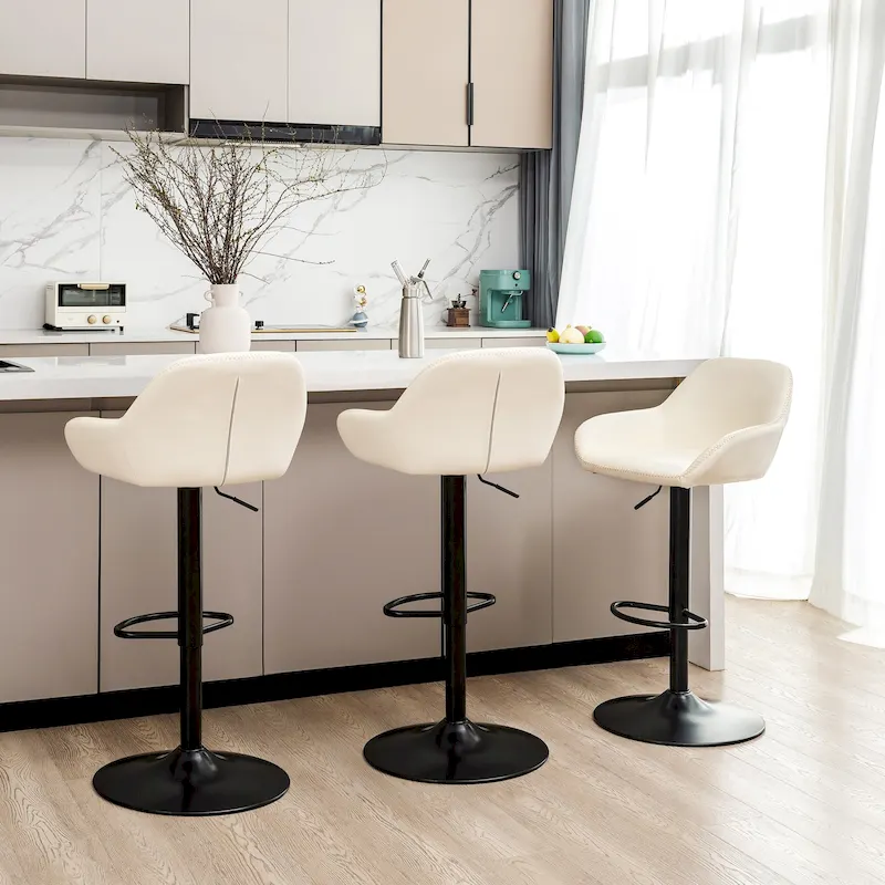 Glitzhome Set of 3 Mid-Century Modern Adjustable Swivel Bar Stools - Set of 3