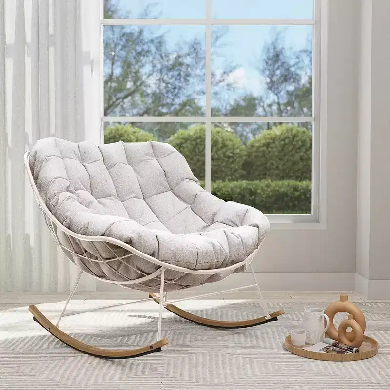 GRANDPATIO Cream Steel Rocking Chair - Cushioned Design