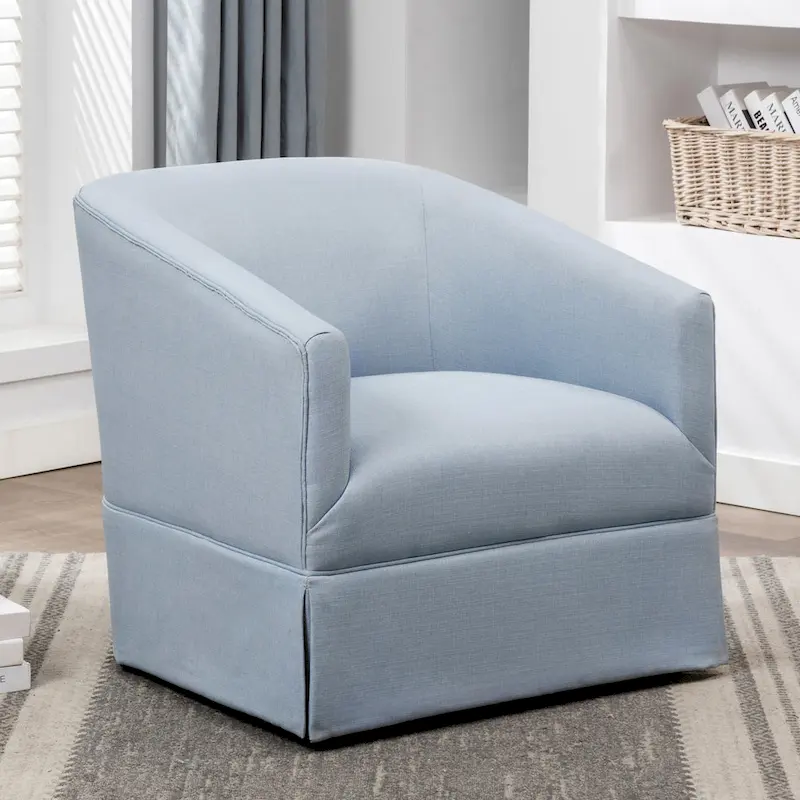 Skirted Fabric Swivel Accent Chair - Linen/Sky Blue - Single Seat