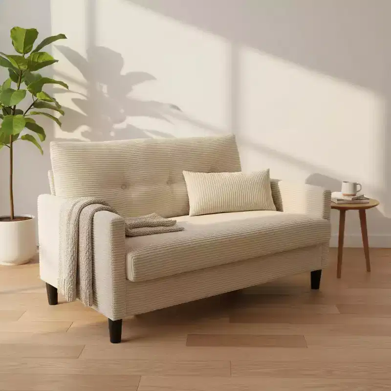 Dyonery 50 Small Loveseat Sofa, Comfy Corduroy Couch with Spring Cushion & Solid Wood Frame, Tool-Free Assembly for Living Room/Bedroom