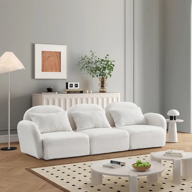 White Teddy Fabric 3-Seat Sofa