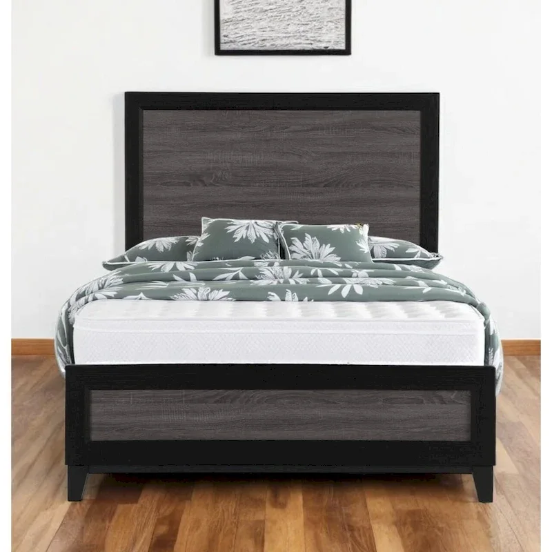 HomeRoots Black And Gray Inlaid Panels Queen Bed Frame