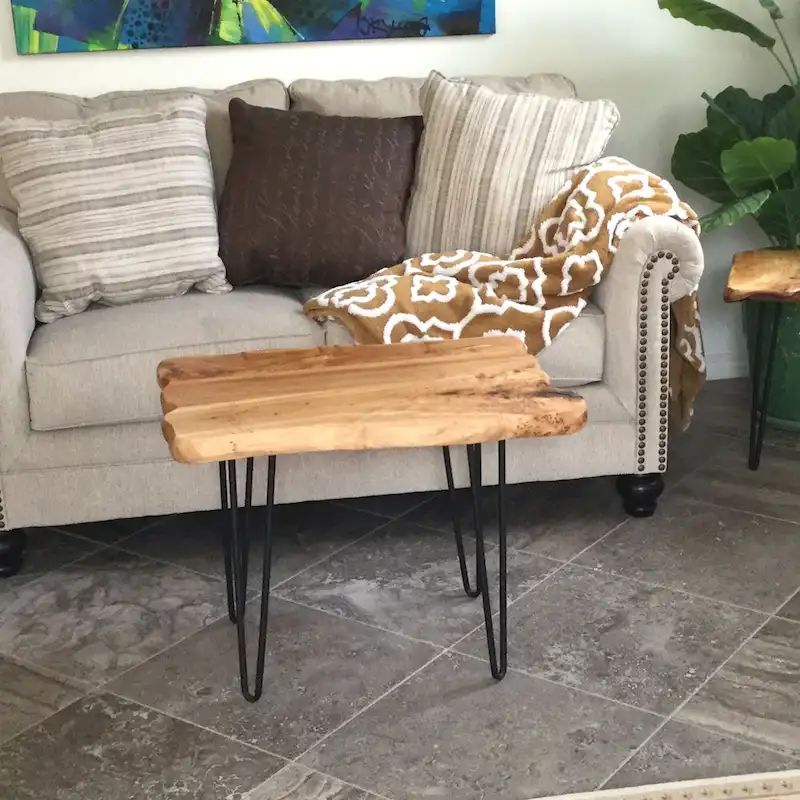 Live Edge Coffee Table - Cedar Wood - Black Hairpin Legs