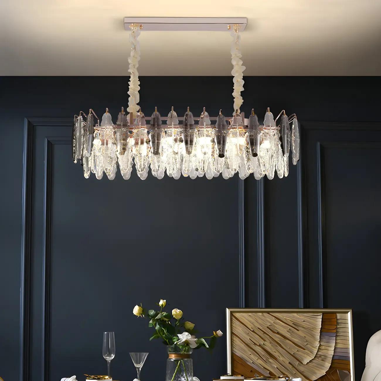 Contemporary Gold Crystal Island Pendant Light