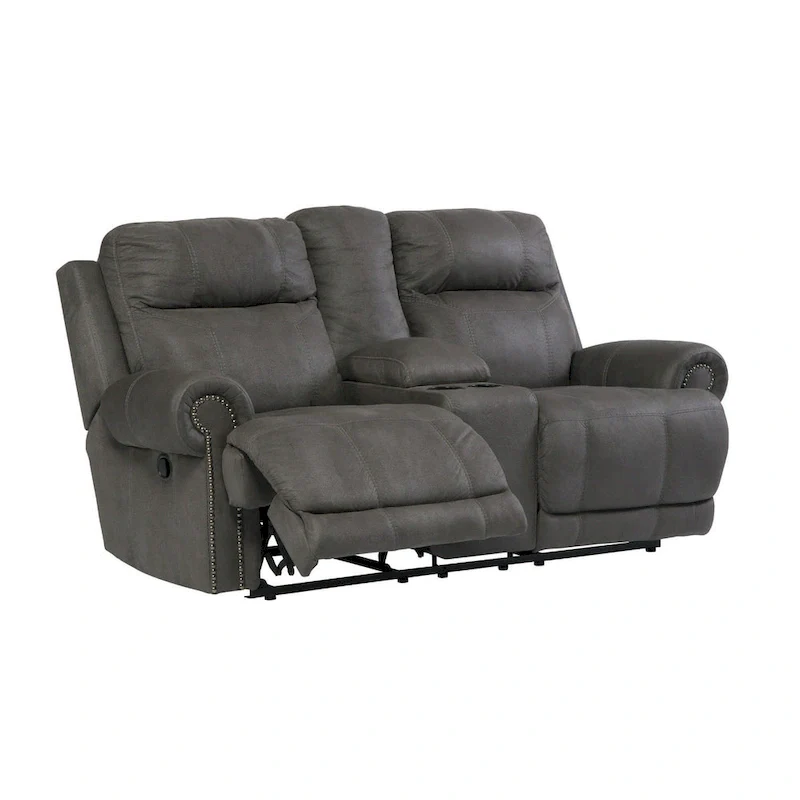 Grey Dual Reclining Loveseat with Center Console & Cup Holders – Seats 2