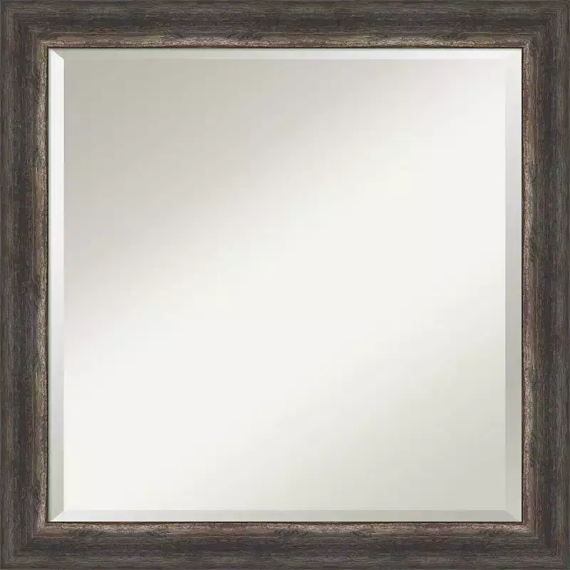 24" x 24" Bark Rustic Char Narrow Framed Wall Mirror Brown - Amanti Art: Beveled, Square, No Assembly Required