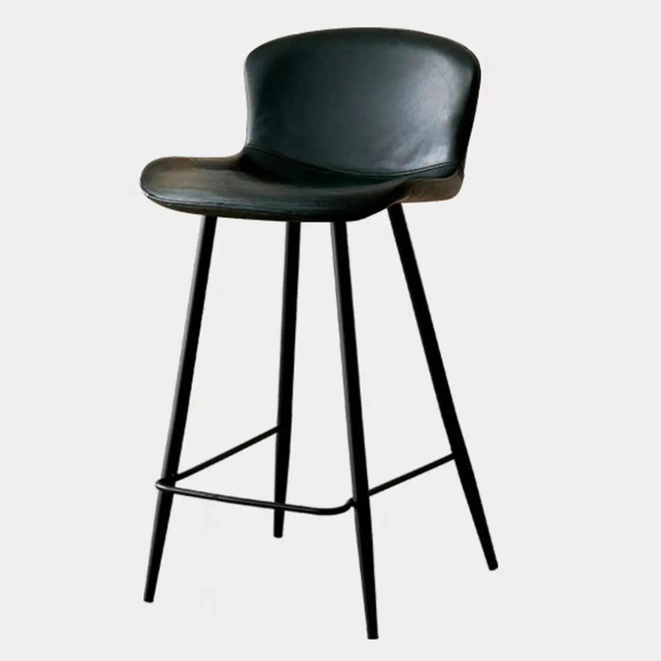 Mid-Century Modern Leather Bucket Bar Stools with Low Back
