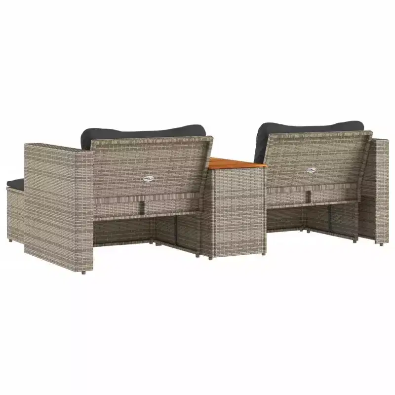 vidaXL Patio Sofa Set with Cushions Garden 5 Piece Poly Rattan Acacia