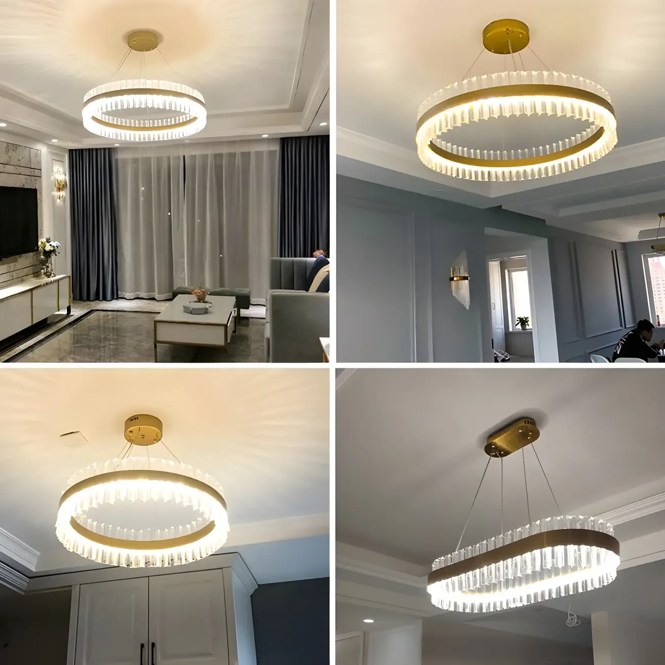 Modern Brass Round Crystal Island Chandelier