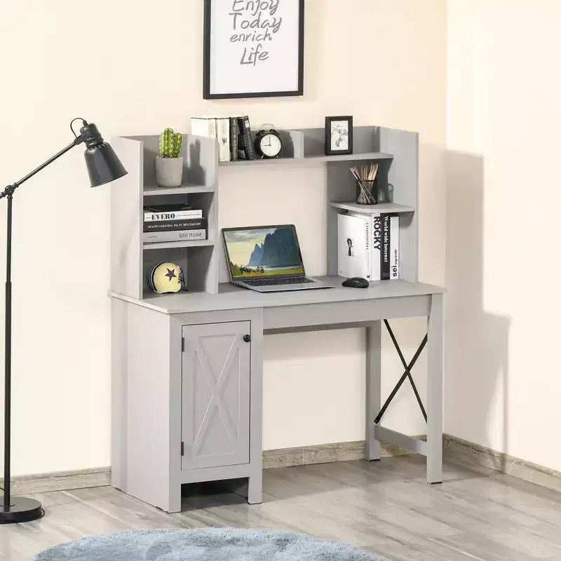 HOMCOM Farmhouse Computer Desk with Hutch and Cabinet, Home office Desk with Storage, for Study