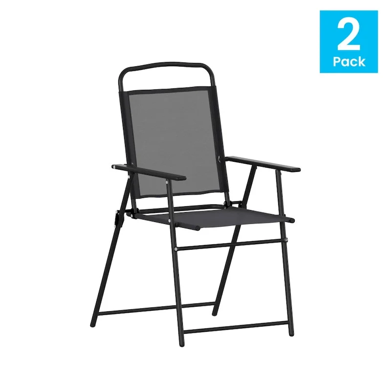 Set of 2 All-Weather Textilene Patio Sling Chairs with Armrests