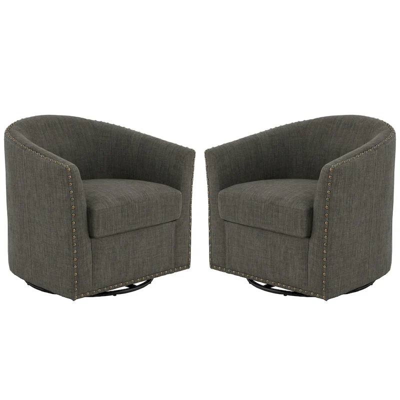Upholstered Swivel Accent Chairs with Nailhead Trim, Set of 2