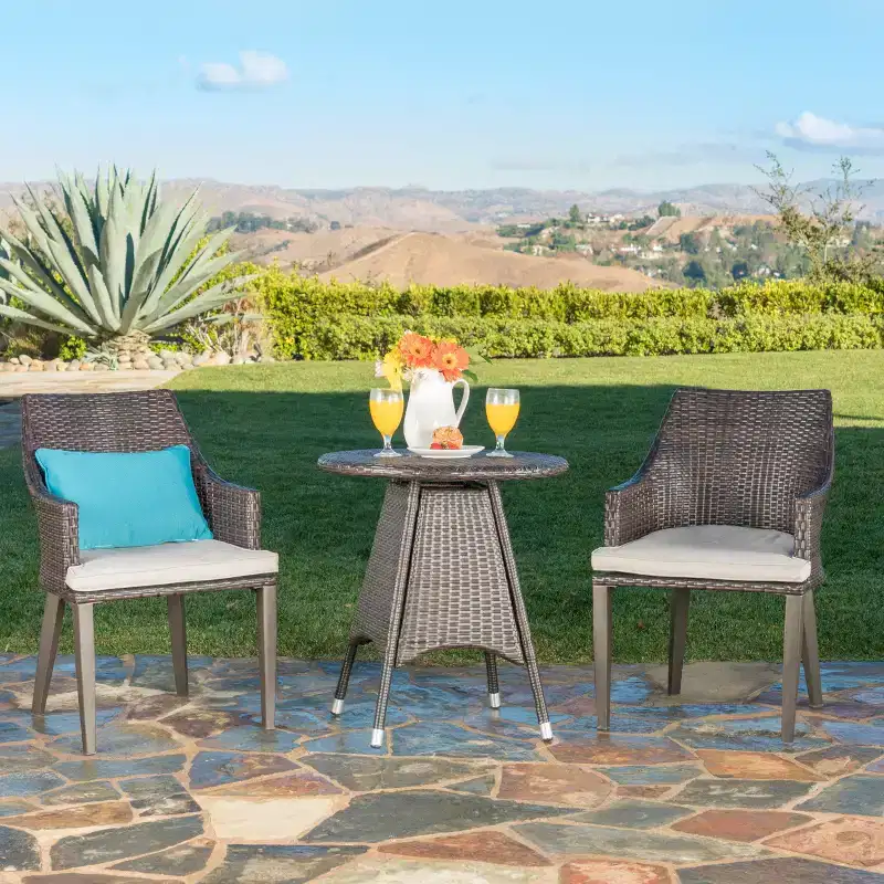 Christopher Knight Home Hillhurst Outdoor Round Wicker 3 Piece Bistro Set