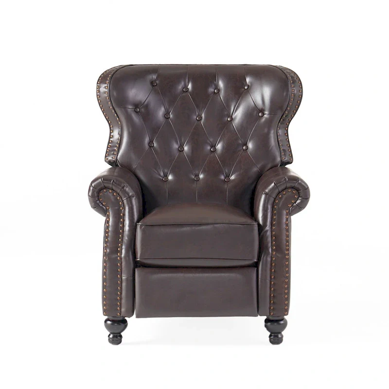Brown Tufted Pushback Recliner with Nailhead Trim