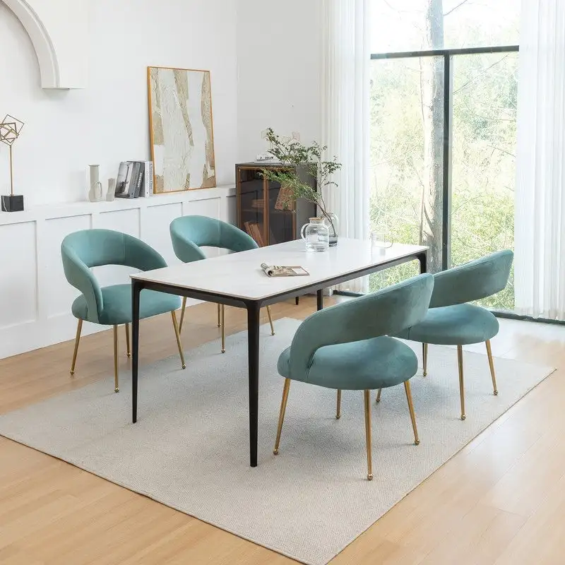 Mid Century Modern Velvet Upolstered Open-Back Dining Chair Set of 4