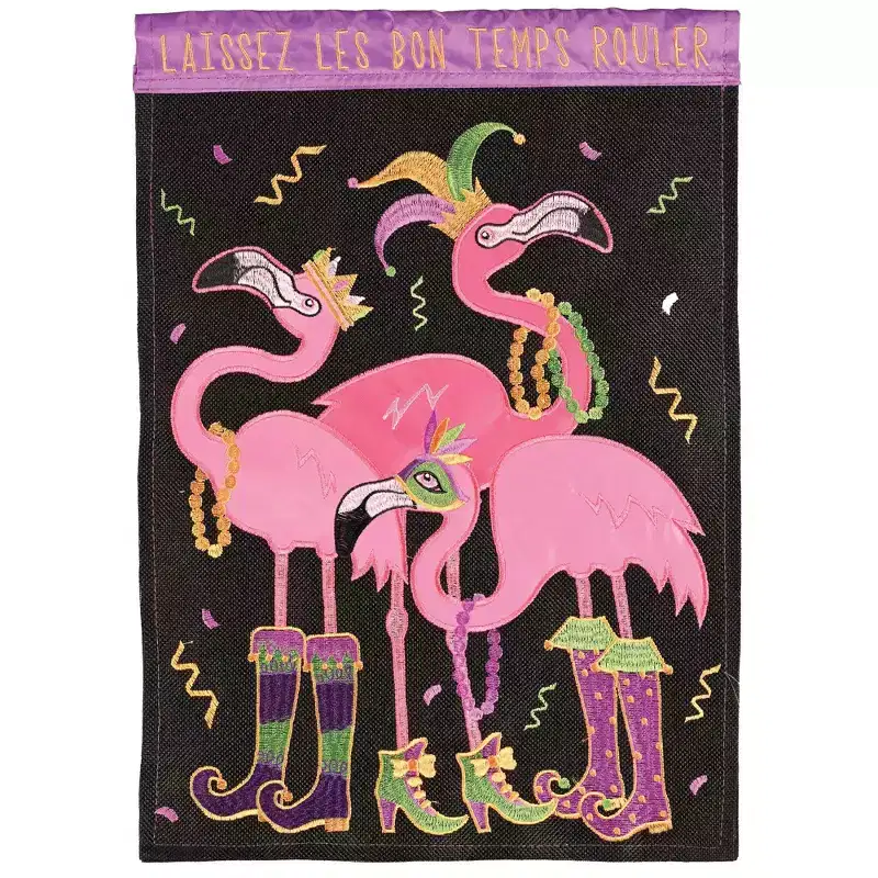 Magnolia Garden Laissez Les Bon Temps Rouler Mardi Gras Flamingos 13 x 18 Inch Polyester Garden Flag