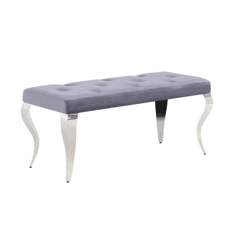 Luxury Velvet Bench Button Tufted Upholstered Dining Bench with Polished Metal Legs