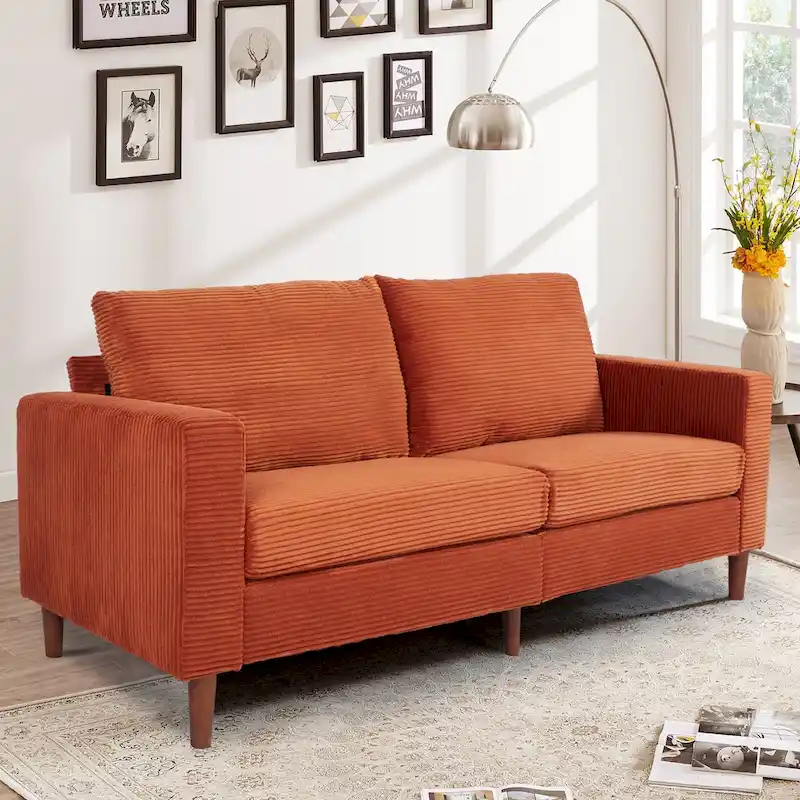 Modern Chenille Convertible Futon Sofa Bed, 82.68   Loveseat Sofa with Square Arm for Living Space