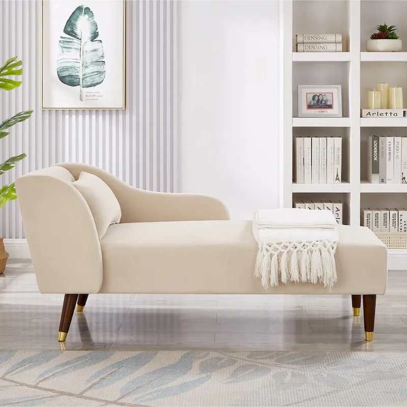 Modern Chaise Lounge Chair Velvet Upholstery