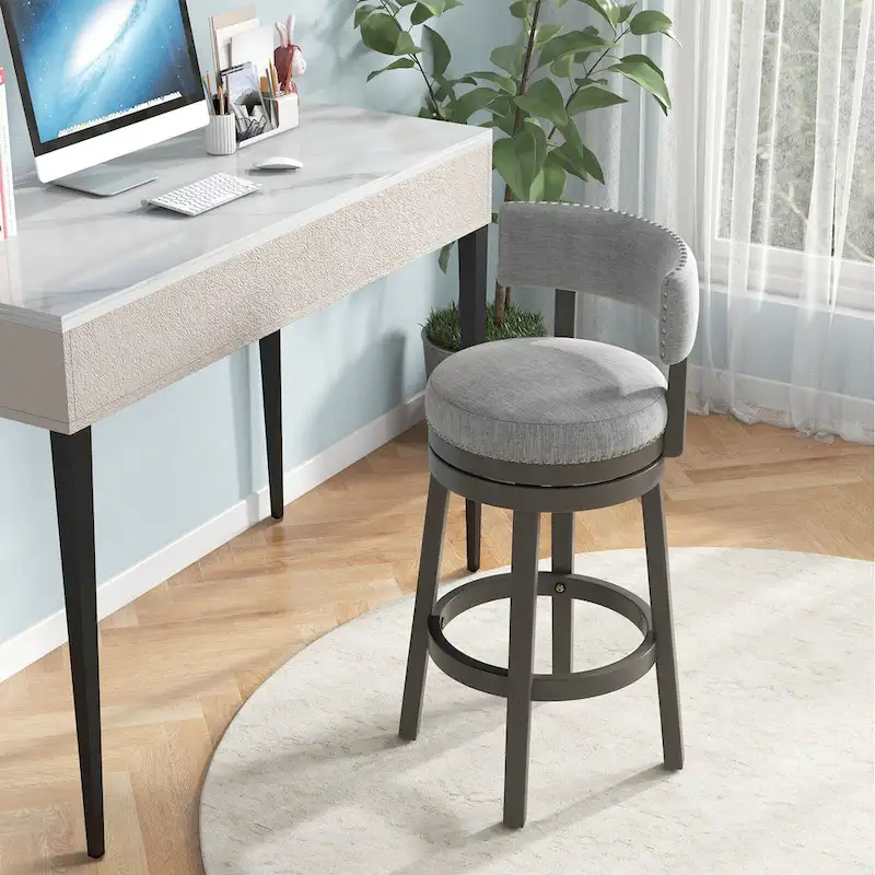 Swivel Bar Stool - Gray Upholstered - 27