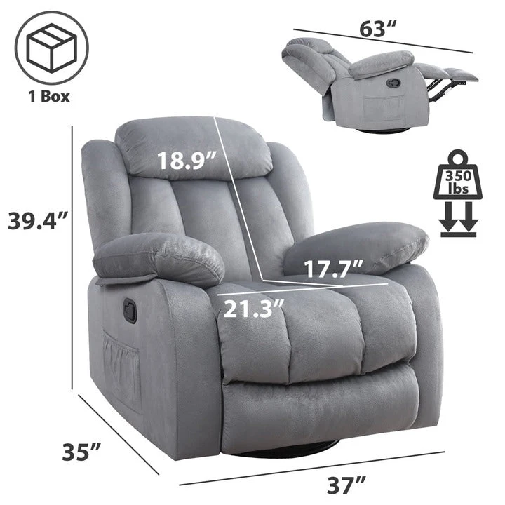 Soft Fabric Overstuff Manual Recliner with Massager and Heat