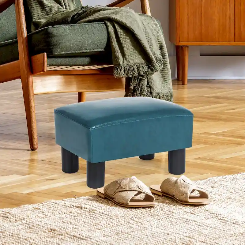 Adeco Faux Leather Ottoman Foot Rest Stool Square Padded Seat Ottoman
