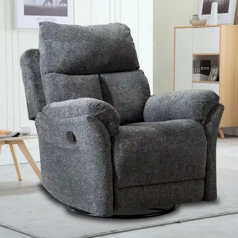 Fabric Overstuffed Swivel Rocker Manual Recliner Chair