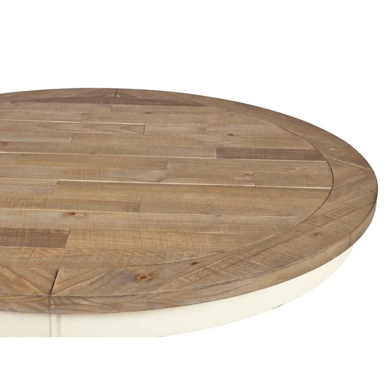 Round Antique White and Distressed Oak Two-tone Finish Wood Dining Table