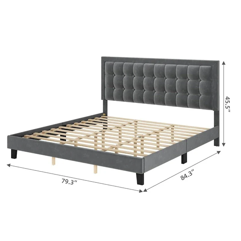 Bed Frame with Upholstered Button Tufted Headboard