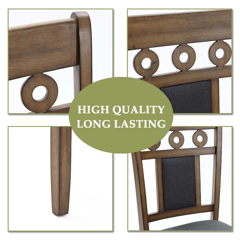 Modern Farmhouse Natural Rubberwood Upholstered Gray Dining Chair, Set of 2