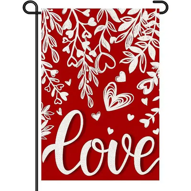 Lomsoe Valentines Day Garden Flag White Floral Heart Yard Flag Anniversary Wedding Flag Valentines Gift Valentines Decor Single Side 12x18 Inch