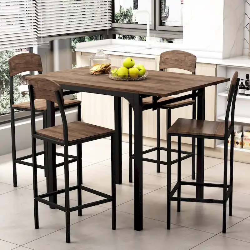 Brown / Rustic Brown Counter-Height Drop-Leaf Dining Set, Seats 4