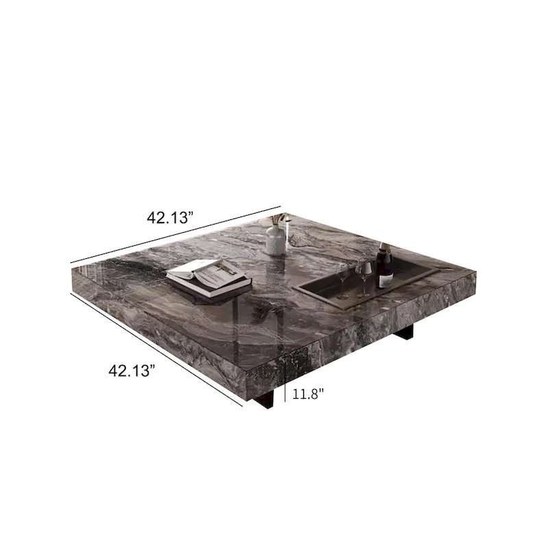 Modern 42 Faux Marble Square Coffee TableGlossy Sintered Stone Tabletop