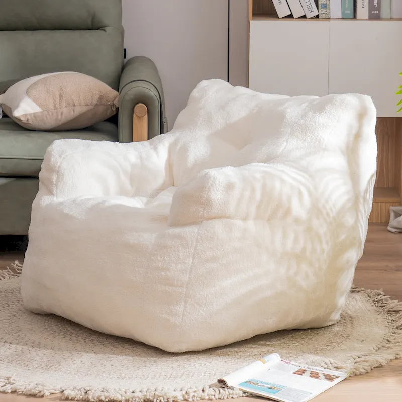Faux Fur Bean Bag Chair – Cream White / Coffee / Red / Dark Gray / Dark Blue / Green, High-Back, For 1 Person