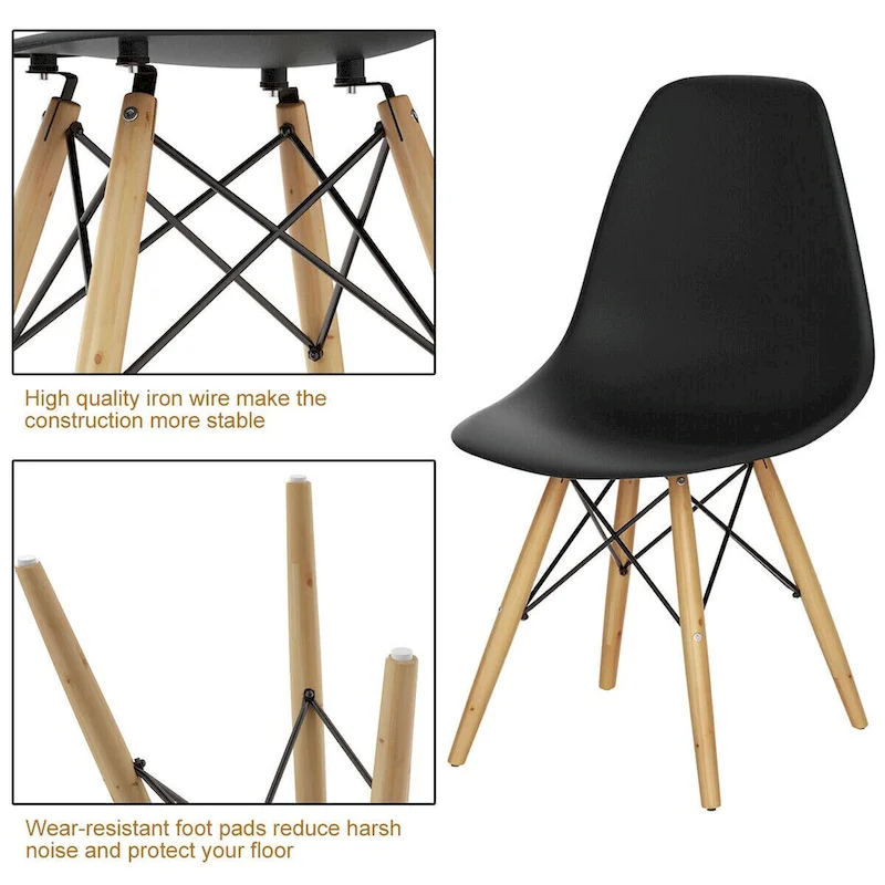 Set of 2 Modern Dining Side Chairs with Wood Legs