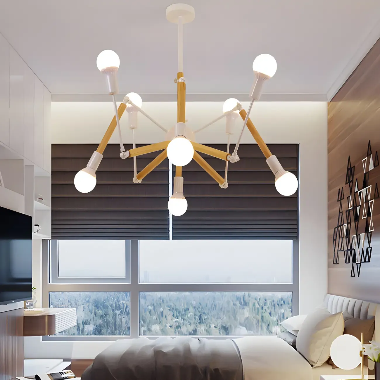 Modern Multi-Light Metal Adjustable Downrod Sputnik Chandelier