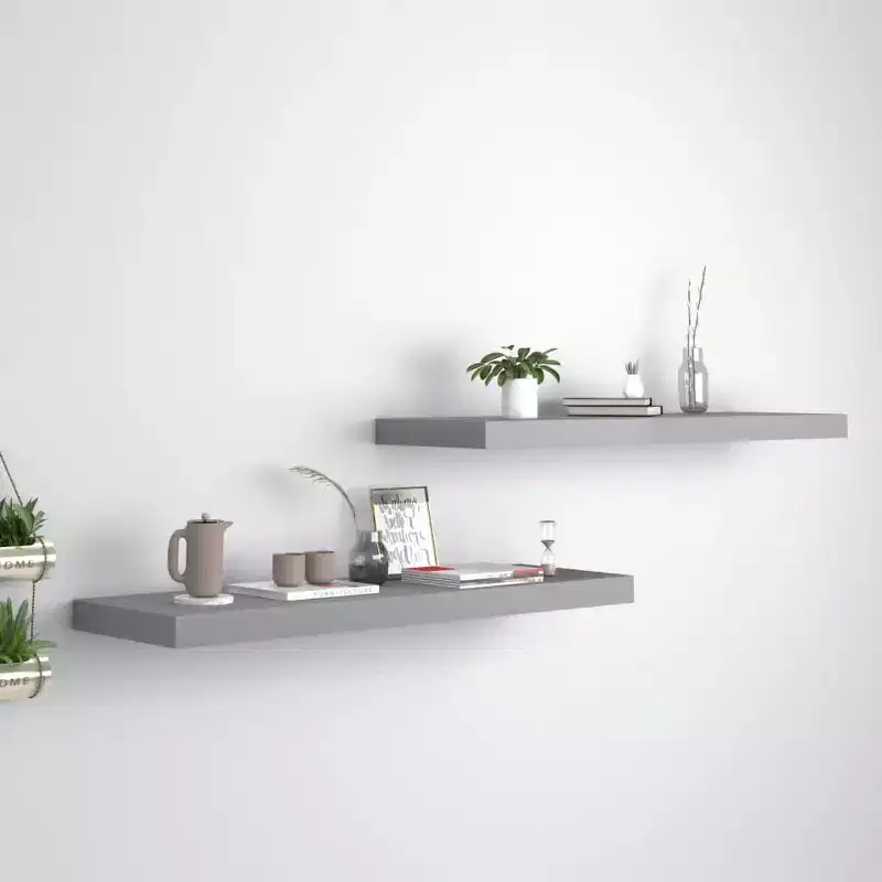 Wall Shelf Set of 2 Grey Honeycomb MDF, Metal 2 pieces, Medium